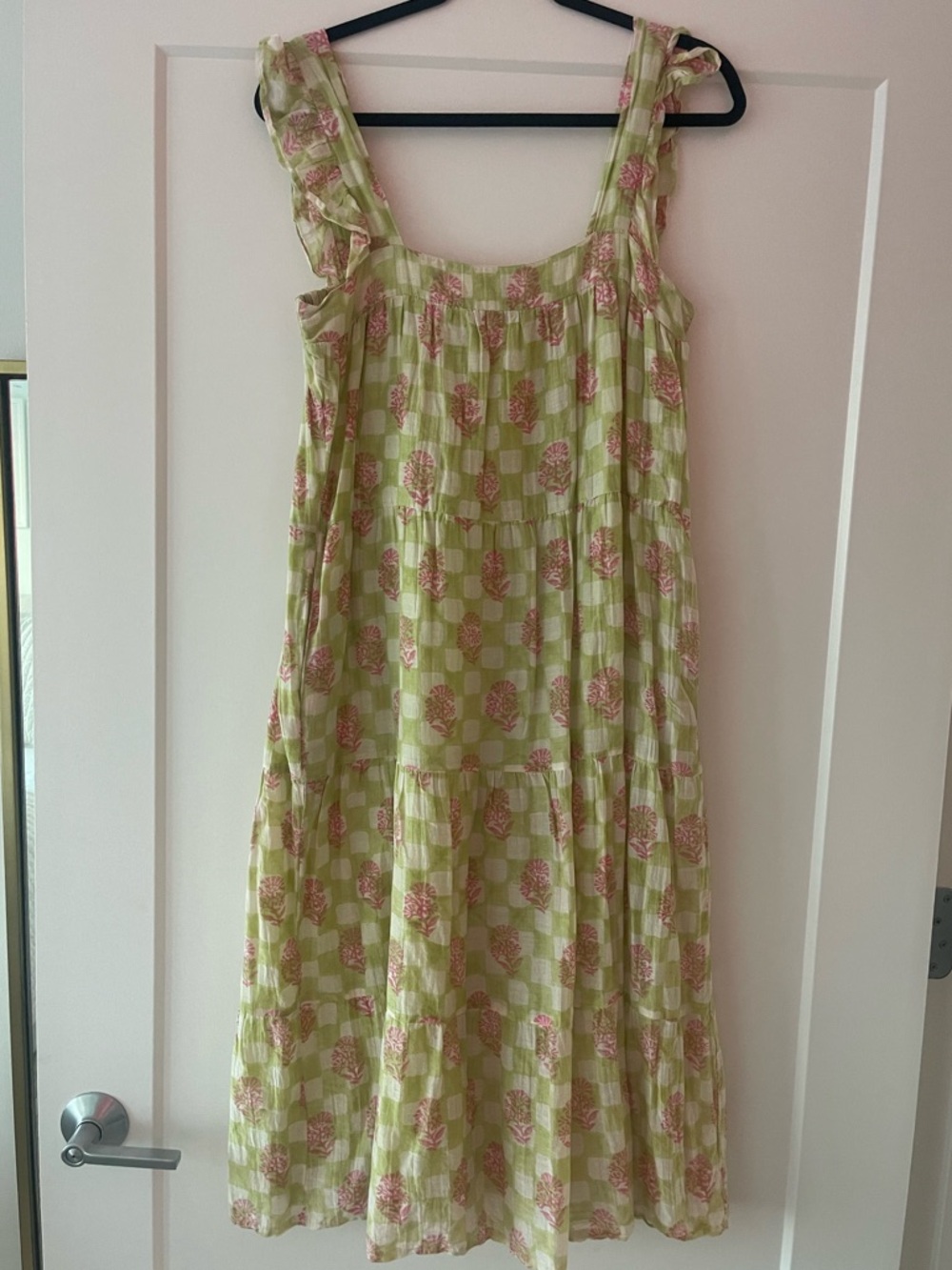 Moonlight Lily Green and Pink Floral Tiered Linen Sundress